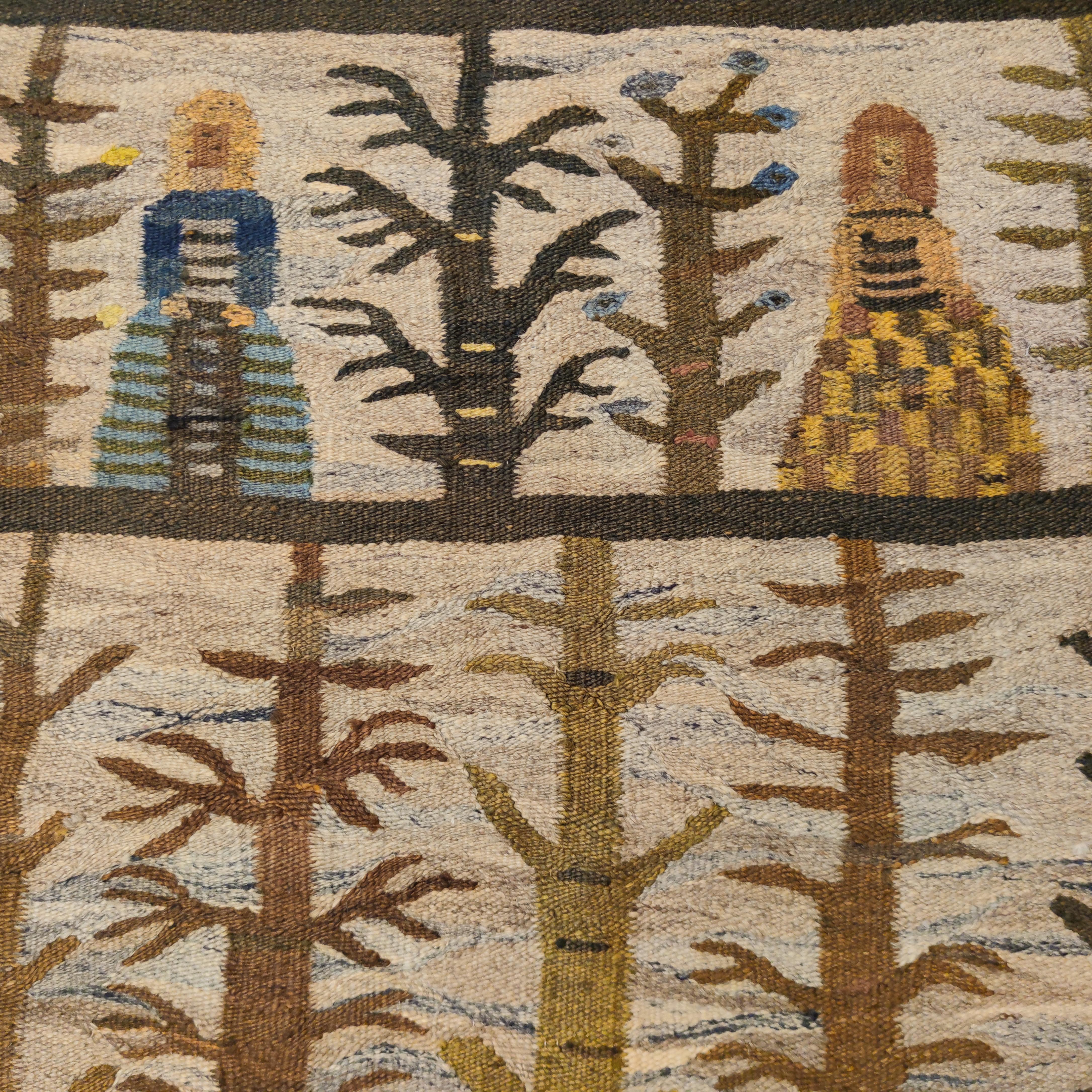 Hand-Woven Vintage Scandinavian Pictorial Tapestry Rug For Sale
