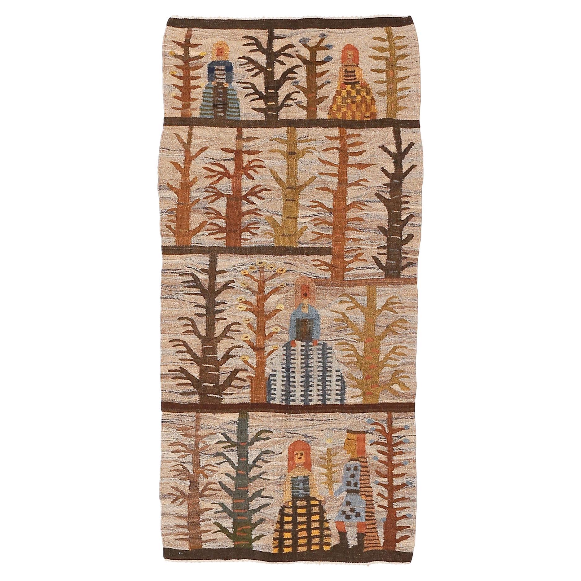 Vintage Scandinavian Pictorial Tapestry Rug For Sale