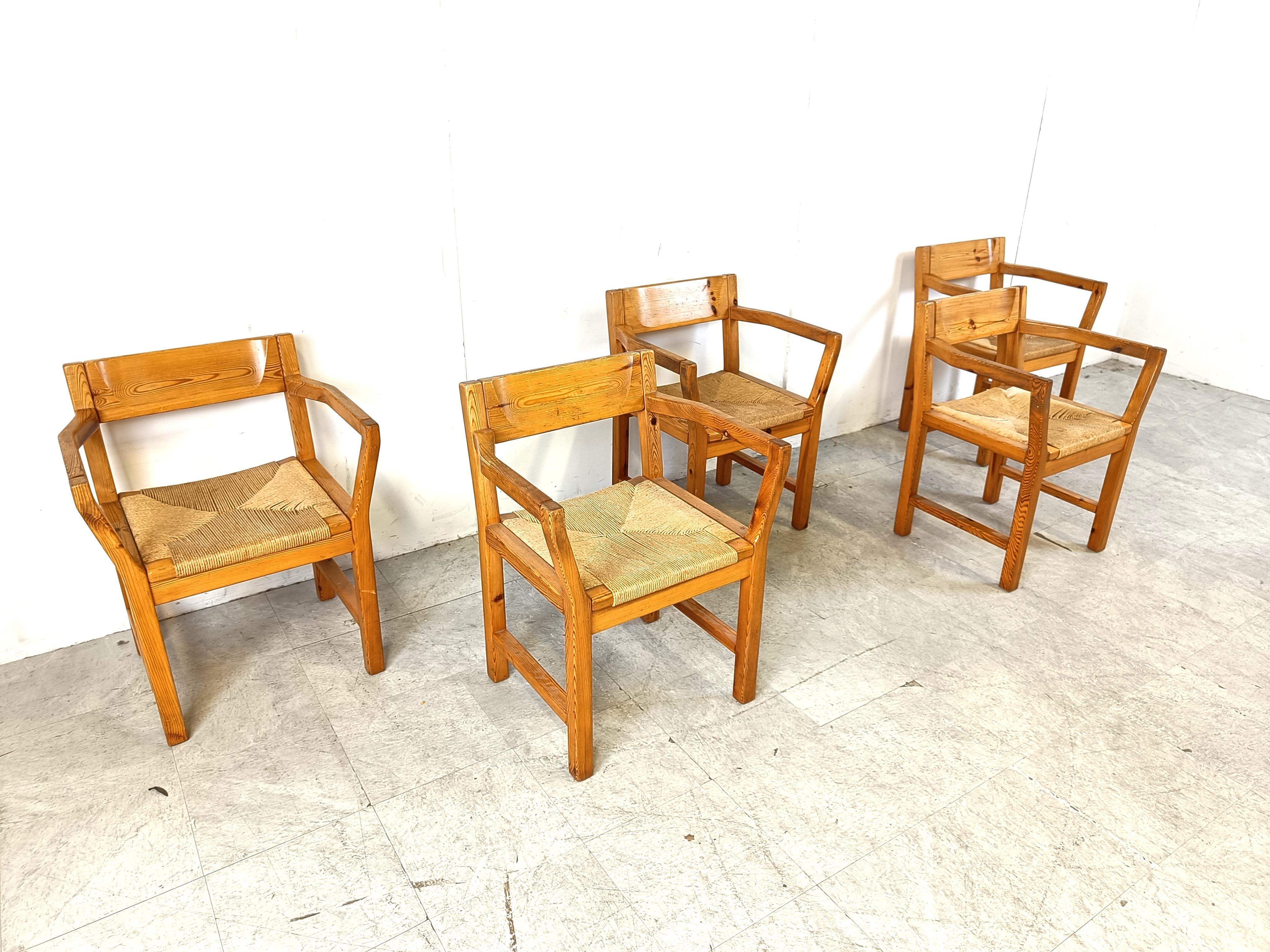 Corde en papier Chaises de salle à manger scandinaves vintage en bois de pin, années 1960 par GM Mobler en vente