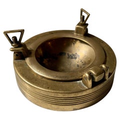 Vintage Scandinavian Porthole Ashtray in patinated brass, 1950s