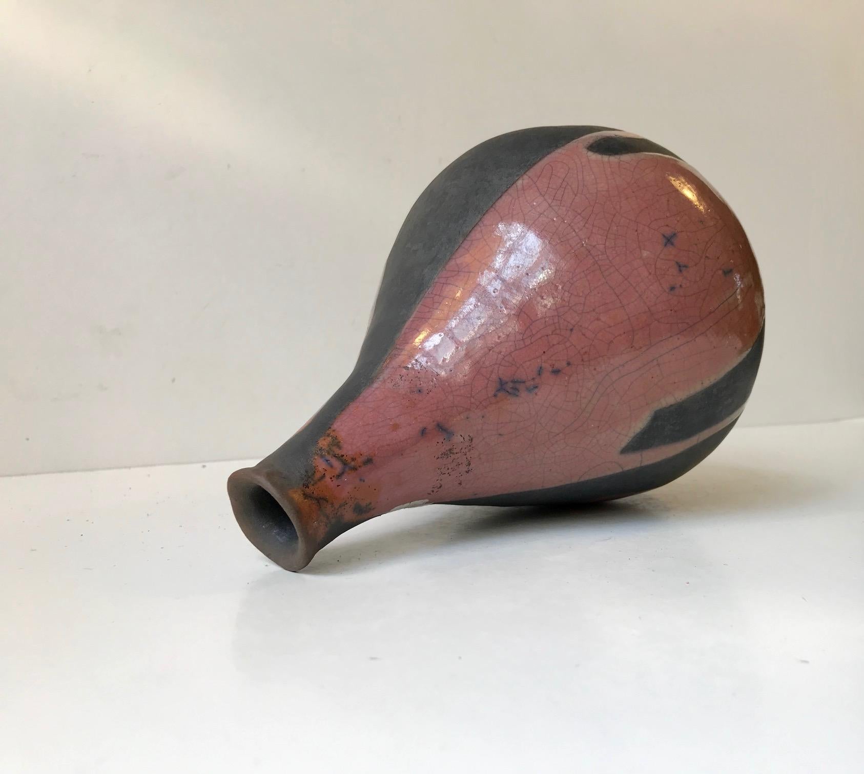 Mid-Century Modern Vintage Scandinavian Raku Glazed Pottery Vase, 1960s