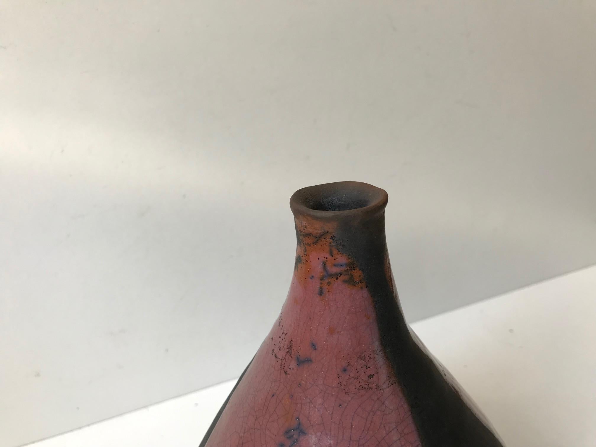 Vintage Scandinavian Raku Glazed Pottery Vase, 1960s In Good Condition In Esbjerg, DK