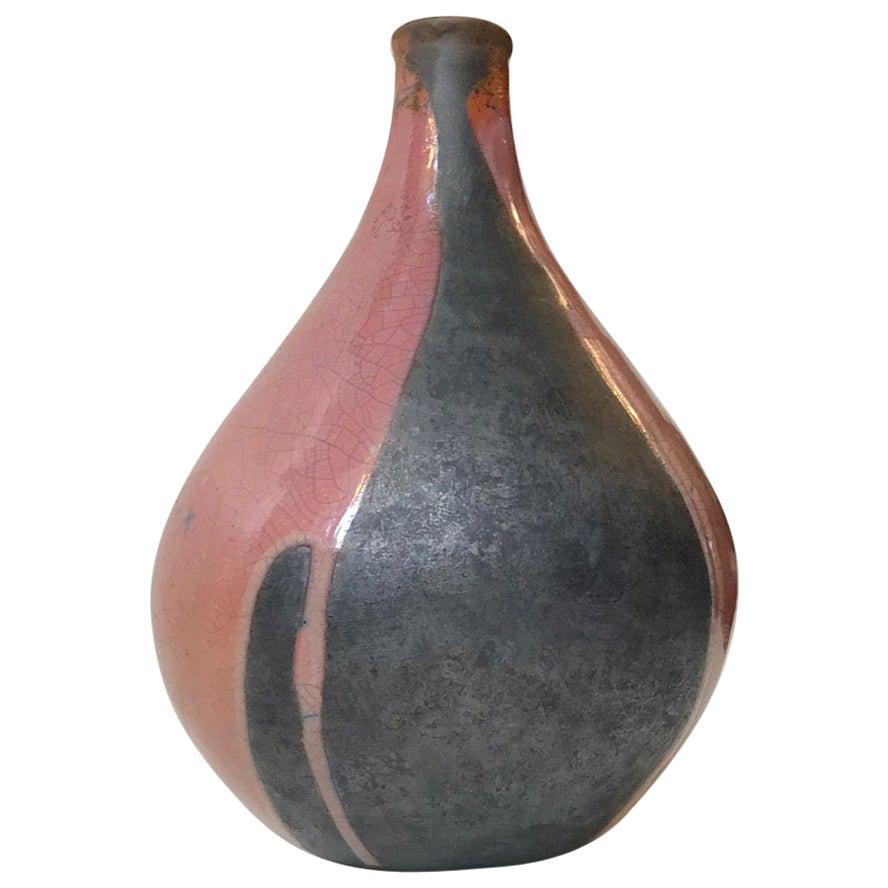 Vintage Scandinavian Raku Glazed Pottery Vase, 1960s