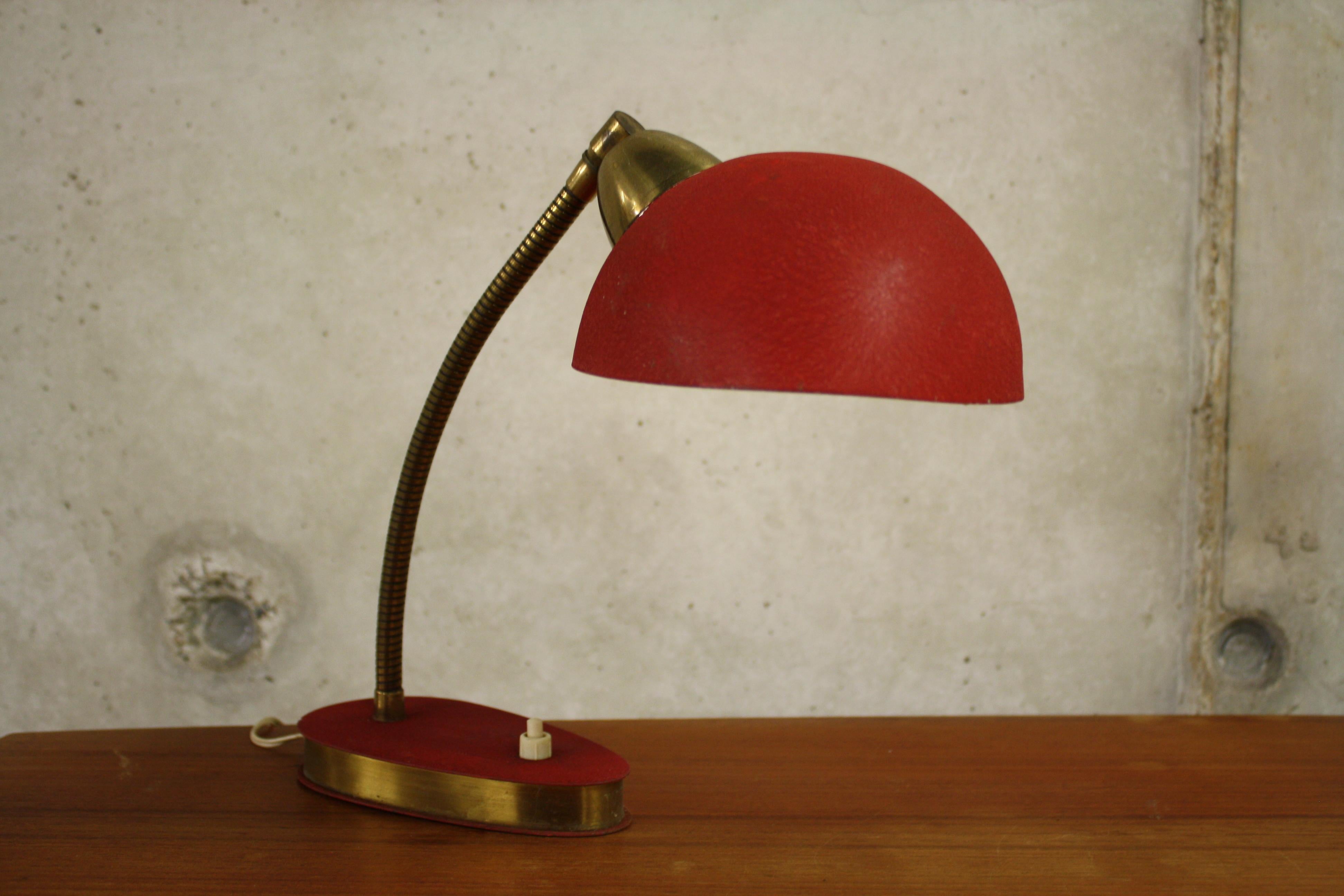 Vintage Scandinavian Red Desk Lamp, 1950s, Denmark 2
