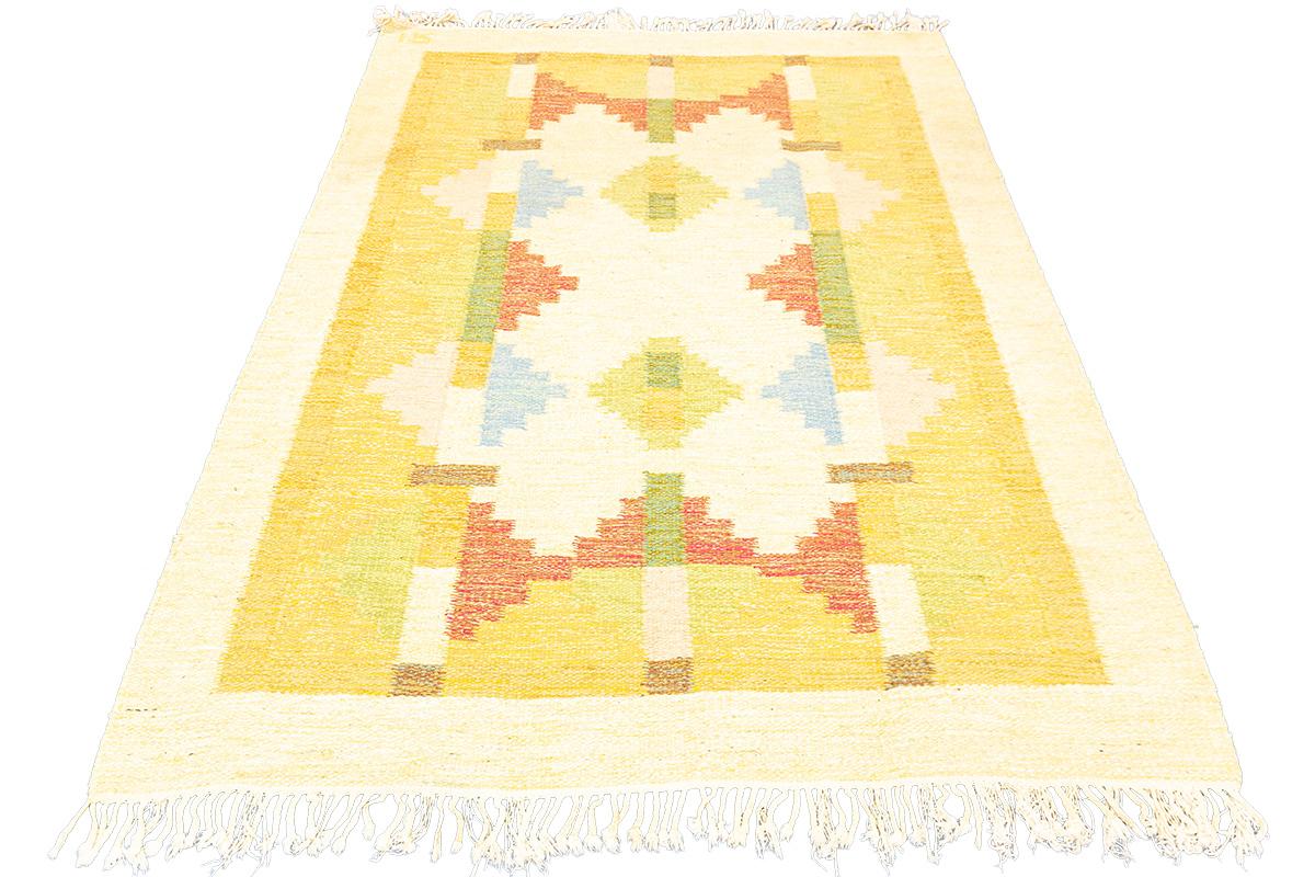 This is an amazing Vintage Scandinavian Rollakan Swedish Rug with an Abstract Design in Soft Colors—Beige with an IR Signature. This rug is a true gem, boasting a unique combination of features that make it truly special and worth every penny. What