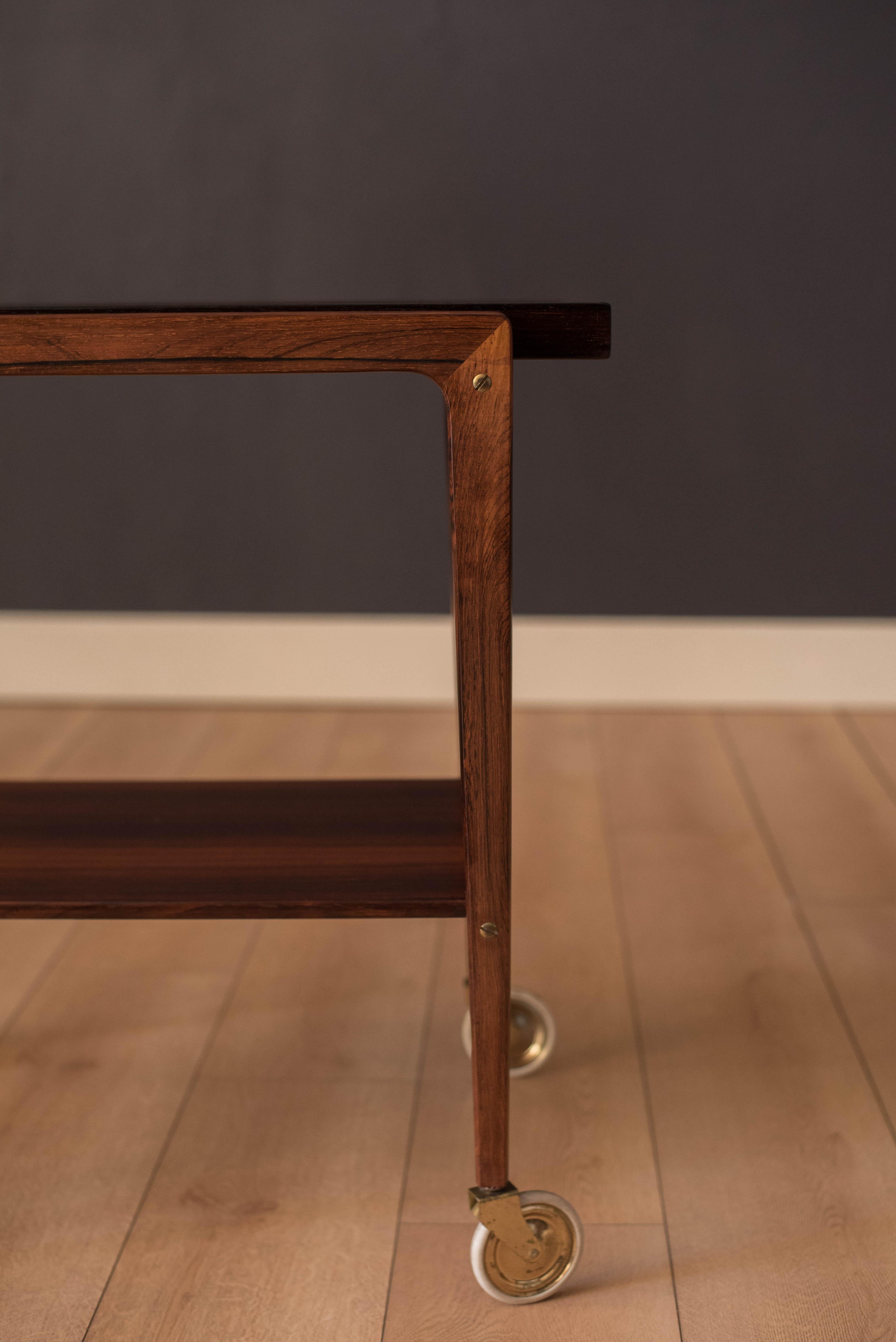 Mid-20th Century Vintage Scandinavian Rosewood Two-Tier Serving Bar Cart