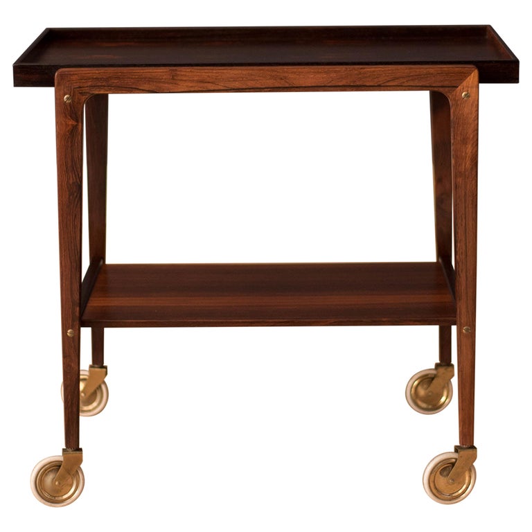 Vintage Scandinavian Rosewood Two Tier Serving Bar Cart For Sale At 1stdibs