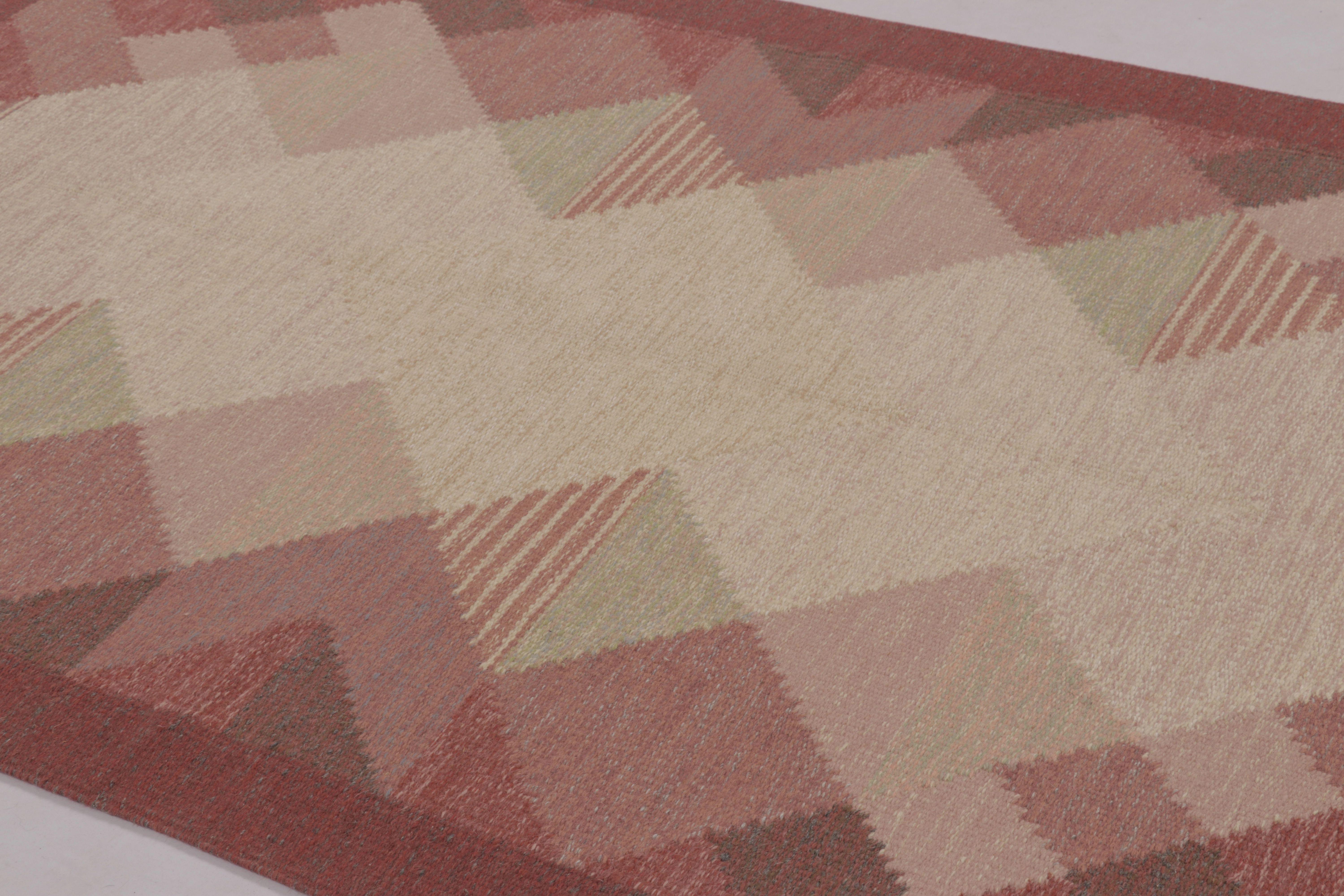 Skandinavischer Vintage-Teppich, schwedisches Flachgewebe mit roter Geometrie - Rug & Kilim im Zustand „Gut“ im Angebot in Long Island City, NY