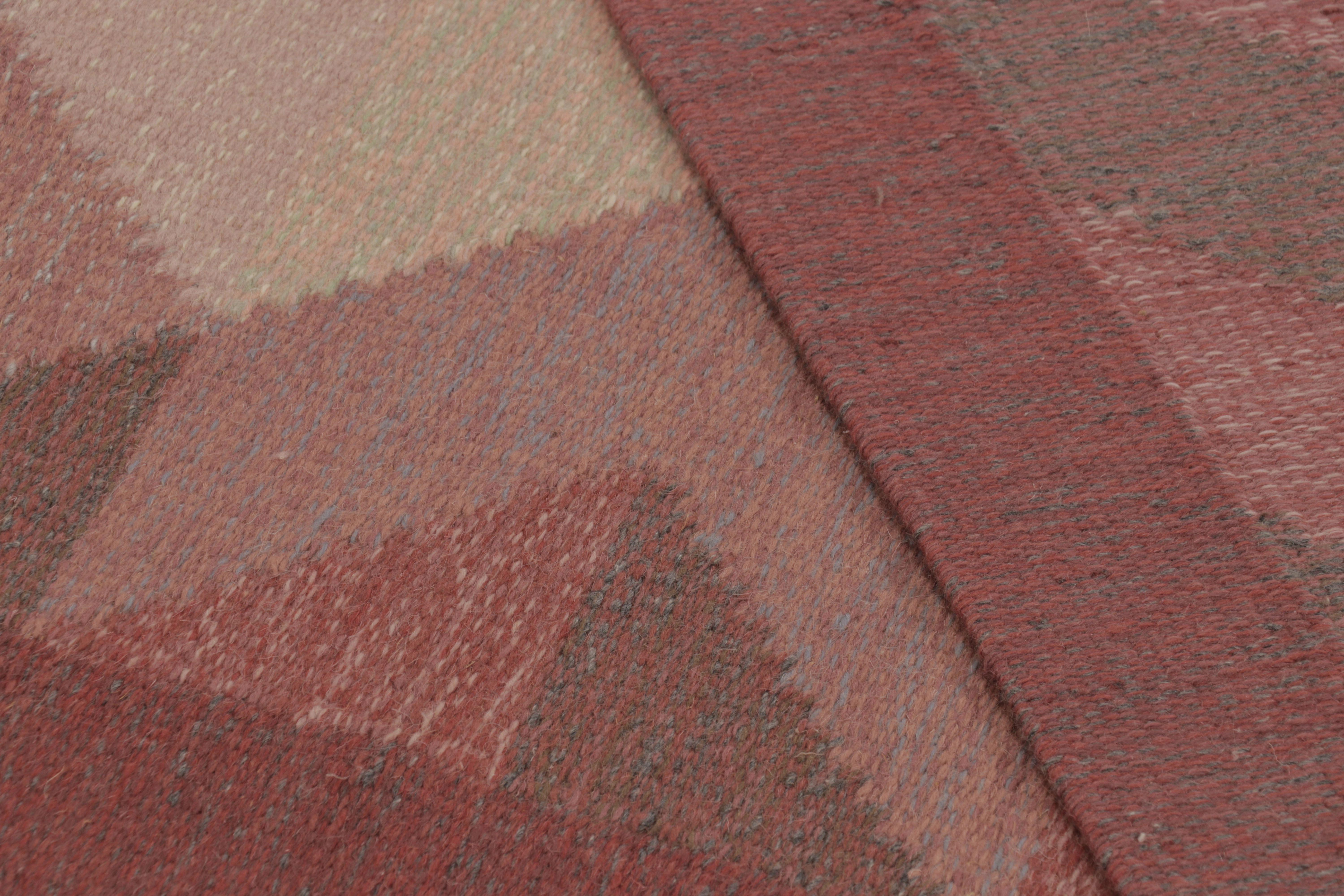 Skandinavischer Vintage-Teppich, schwedisches Flachgewebe mit roter Geometrie - Rug & Kilim (Wolle) im Angebot