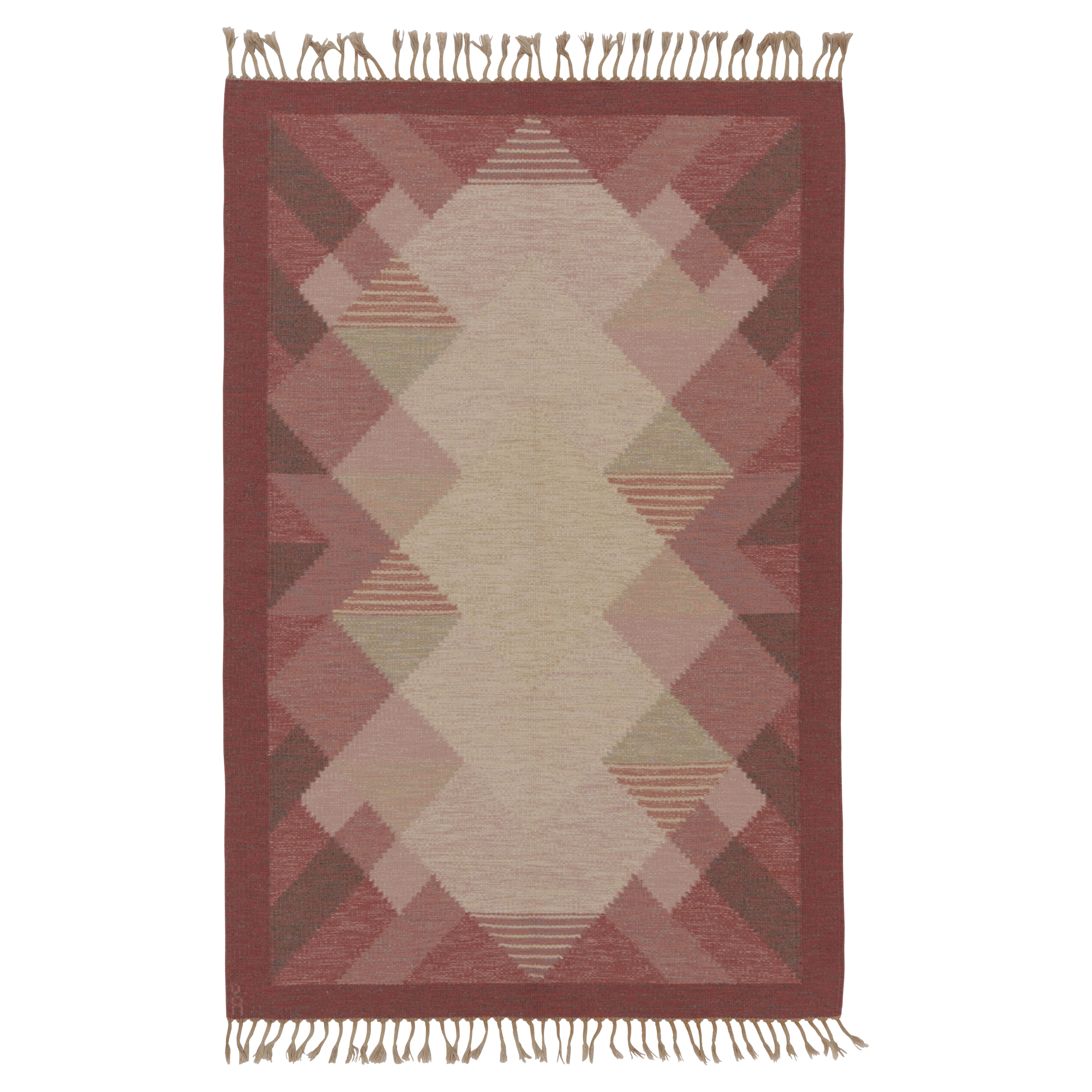 Skandinavischer Vintage-Teppich, schwedisches Flachgewebe mit roter Geometrie - Rug
Kilim