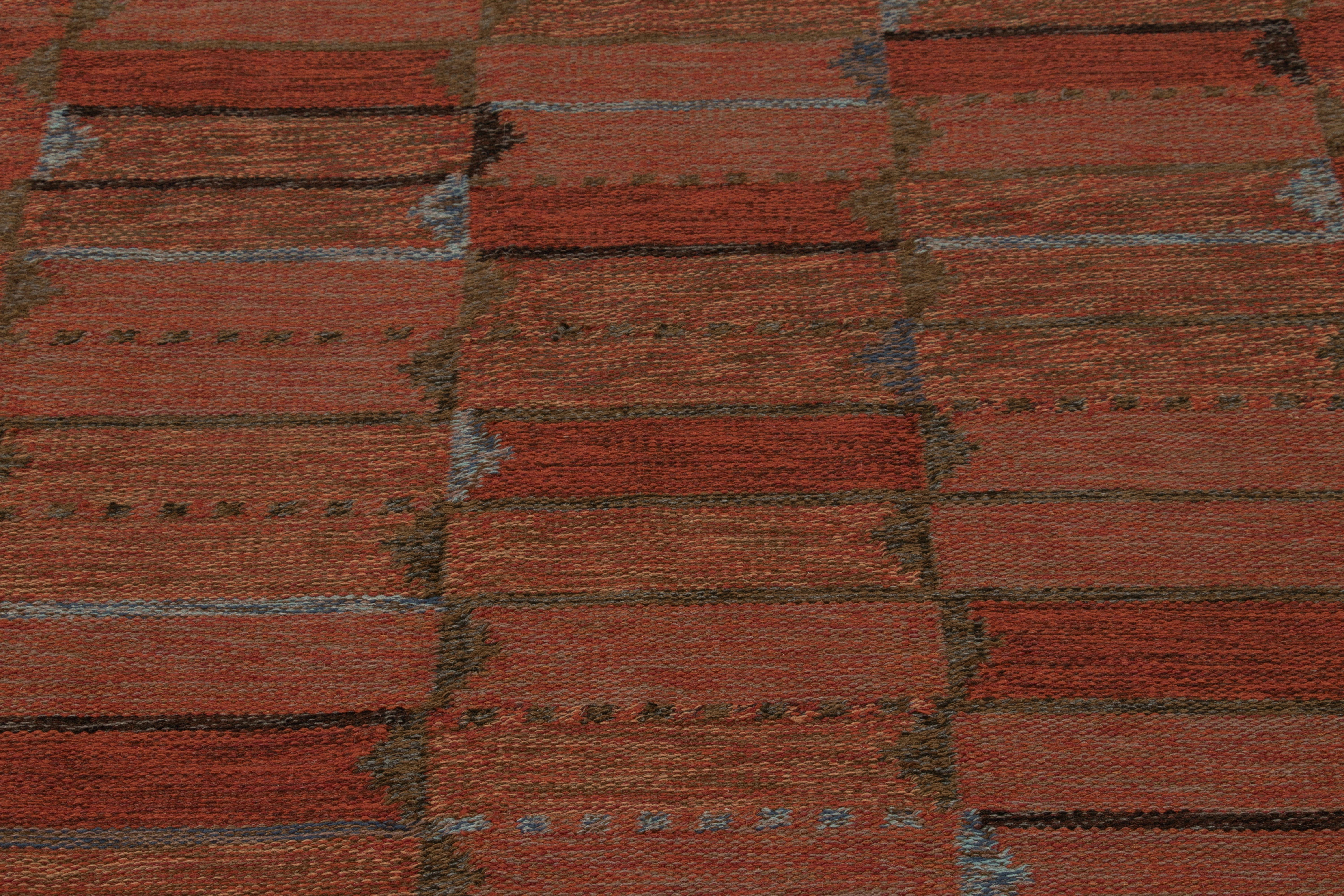 Skandinavischer Vintage-Teppich, schwedisches Flachgewebe mit rostroter Geometrie - Rug & Kilim (Skandinavische Moderne) im Angebot