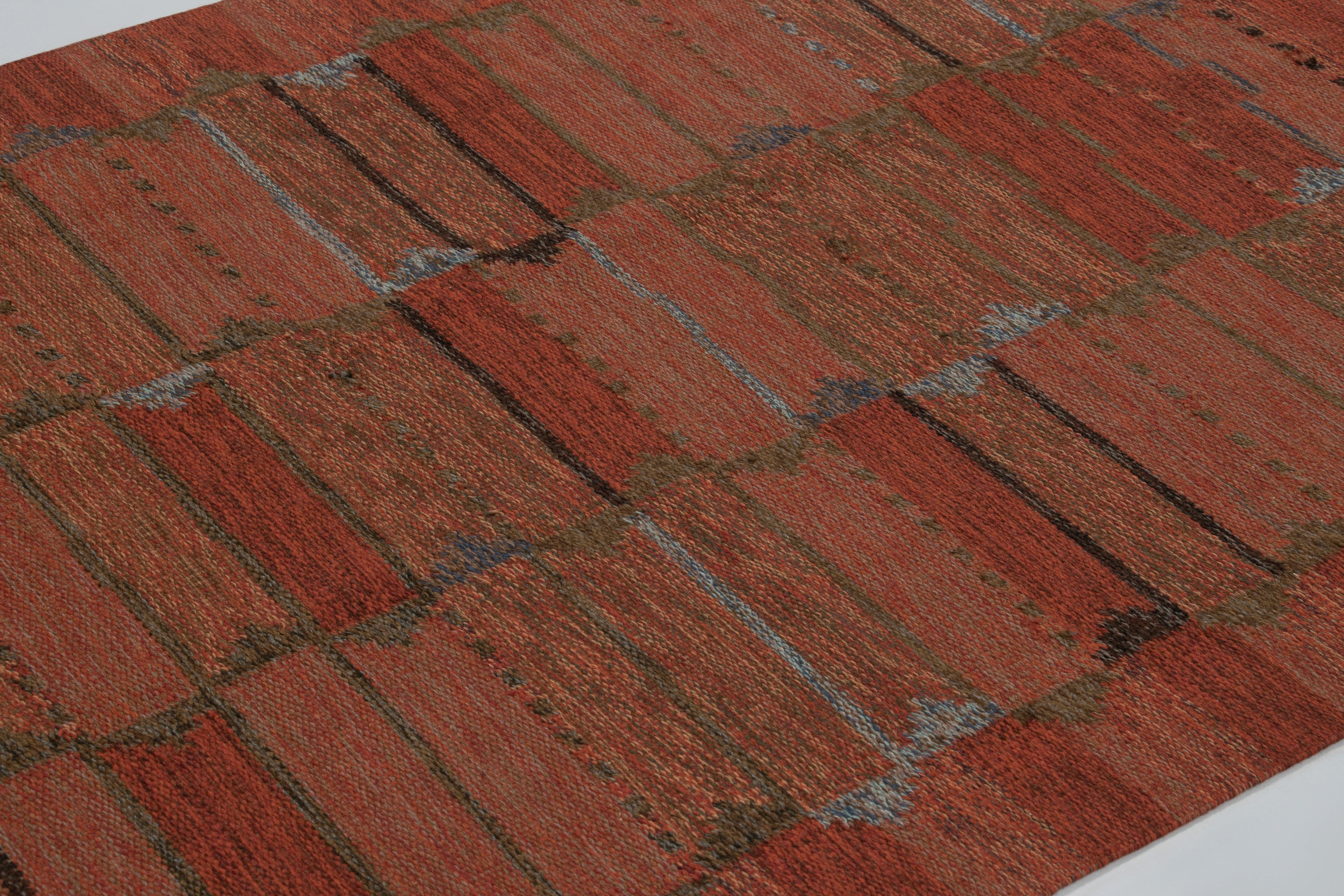 Skandinavischer Vintage-Teppich, schwedisches Flachgewebe mit rostroter Geometrie - Rug & Kilim (Schwedisch) im Angebot