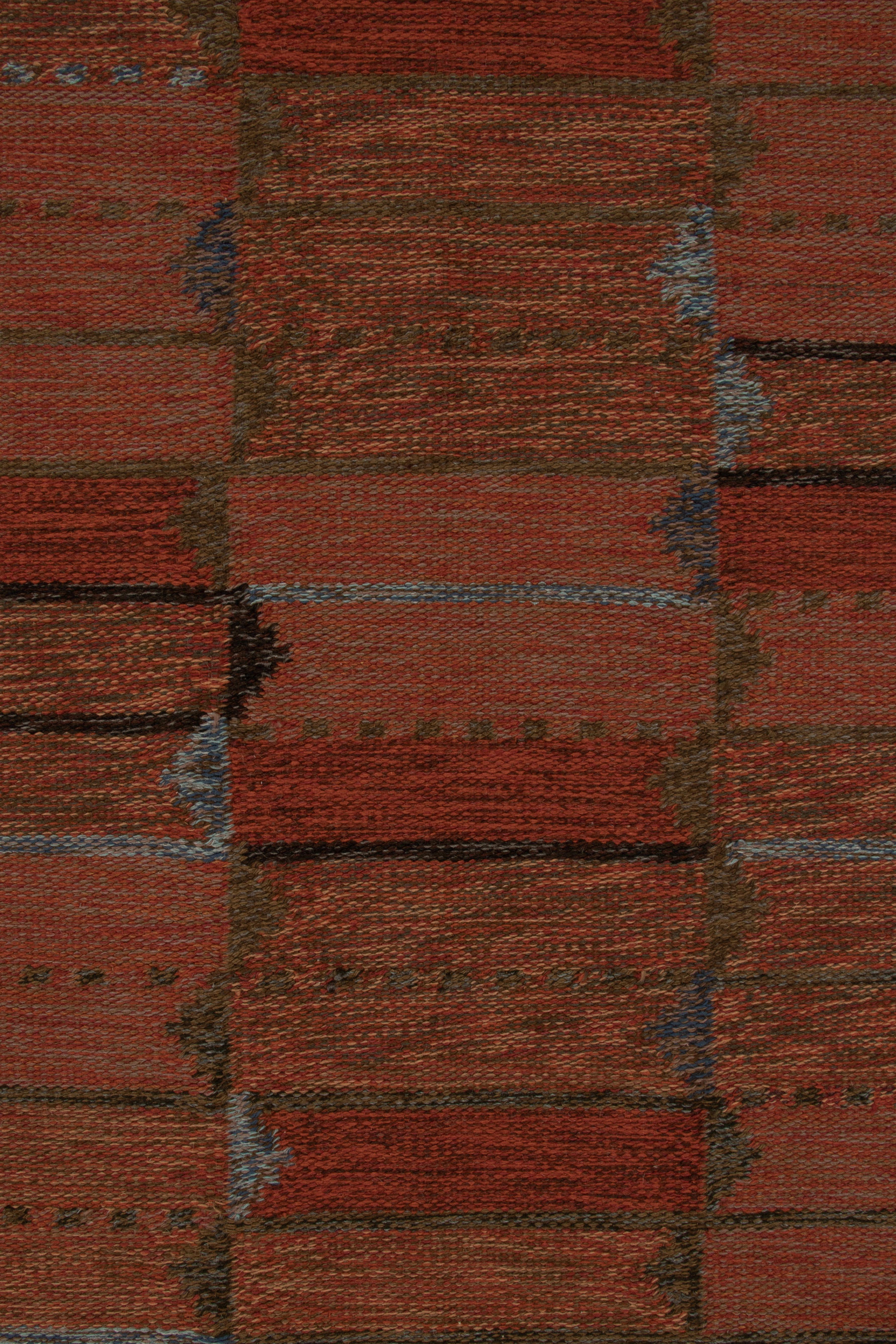 Skandinavischer Vintage-Teppich, schwedisches Flachgewebe mit rostroter Geometrie - Rug & Kilim (Handgewebt) im Angebot