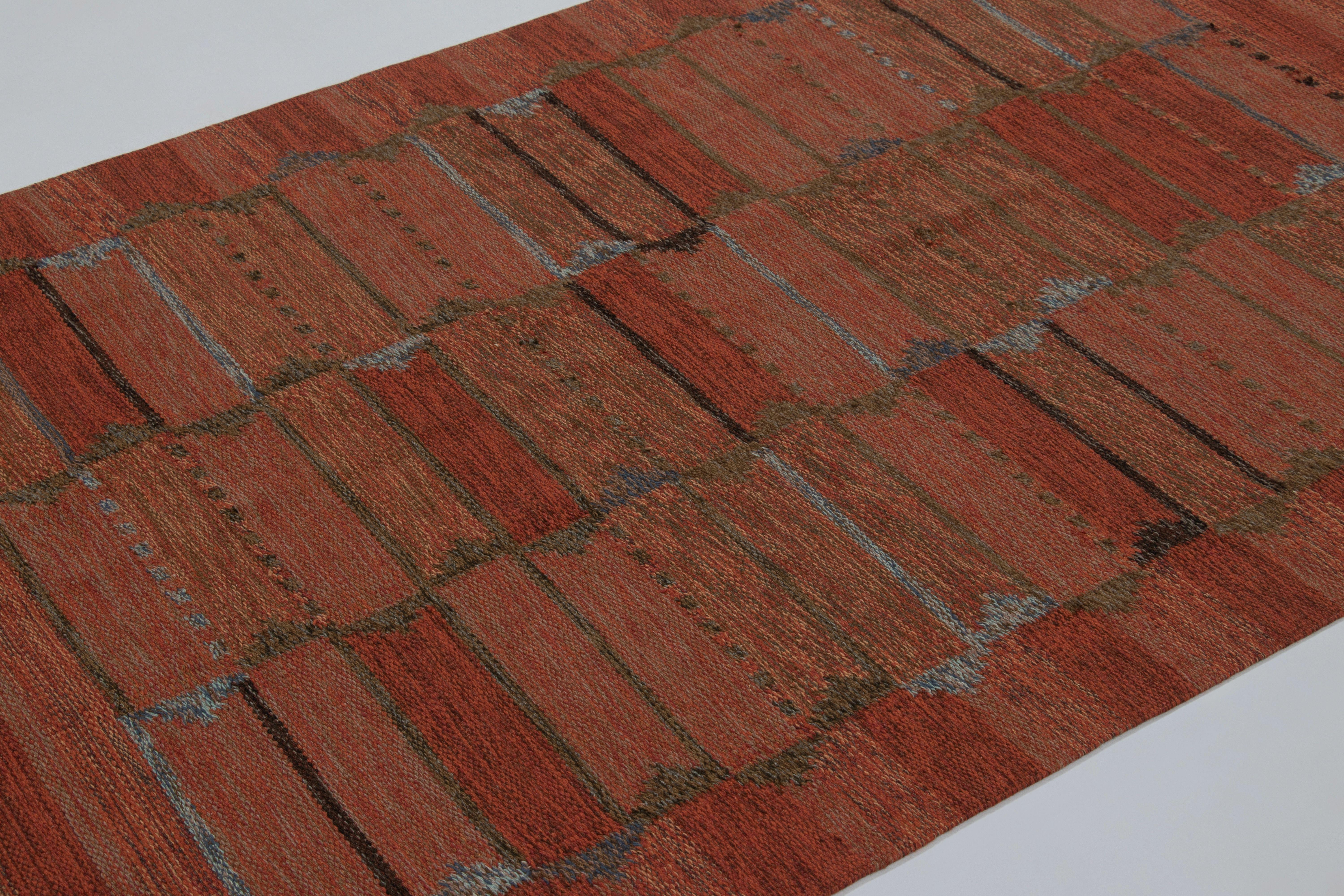 Skandinavischer Vintage-Teppich, schwedisches Flachgewebe mit rostroter Geometrie - Rug & Kilim im Zustand „Gut“ im Angebot in Long Island City, NY