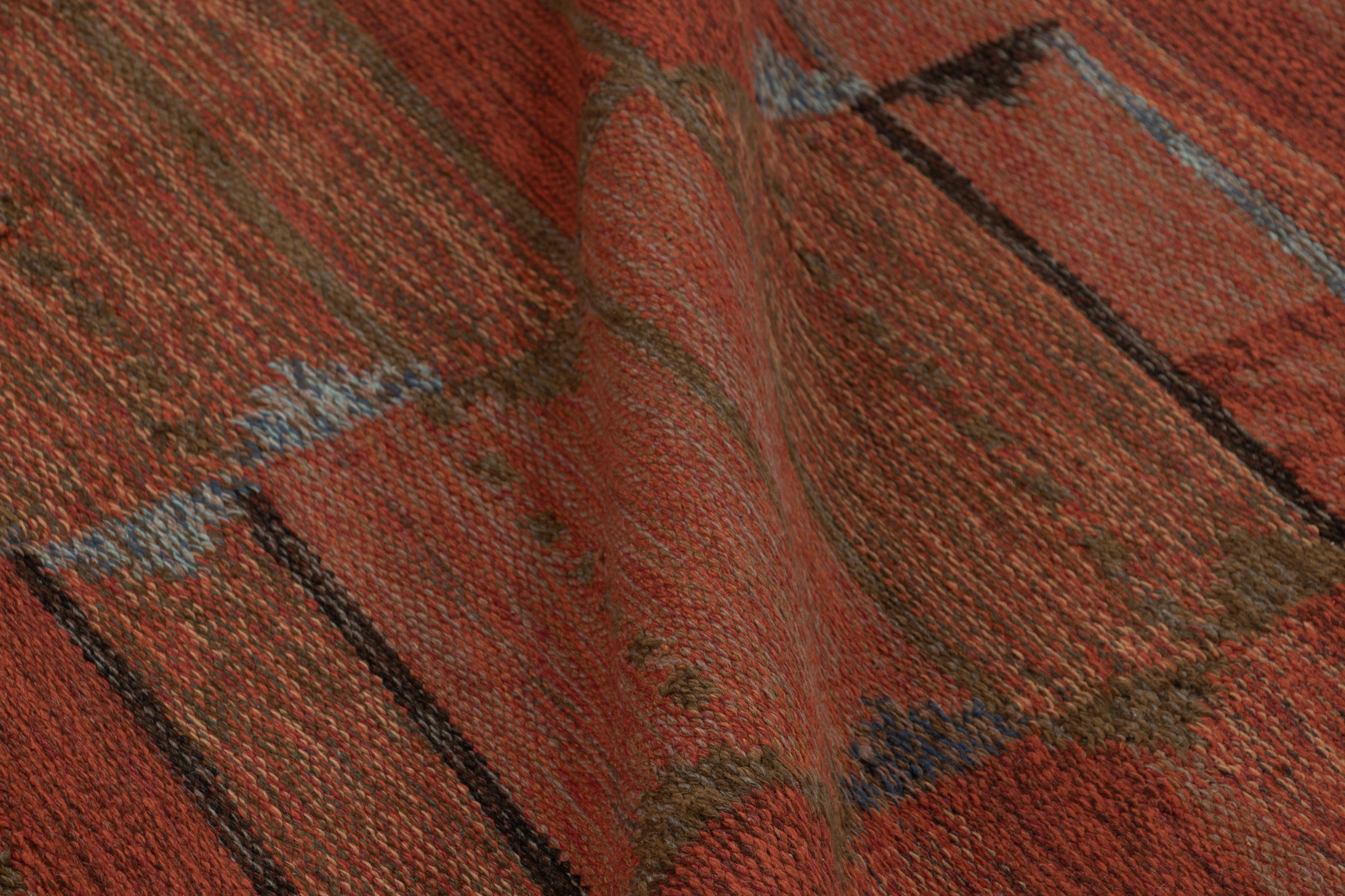 Skandinavischer Vintage-Teppich, schwedisches Flachgewebe mit rostroter Geometrie - Rug & Kilim (Mitte des 20. Jahrhunderts) im Angebot