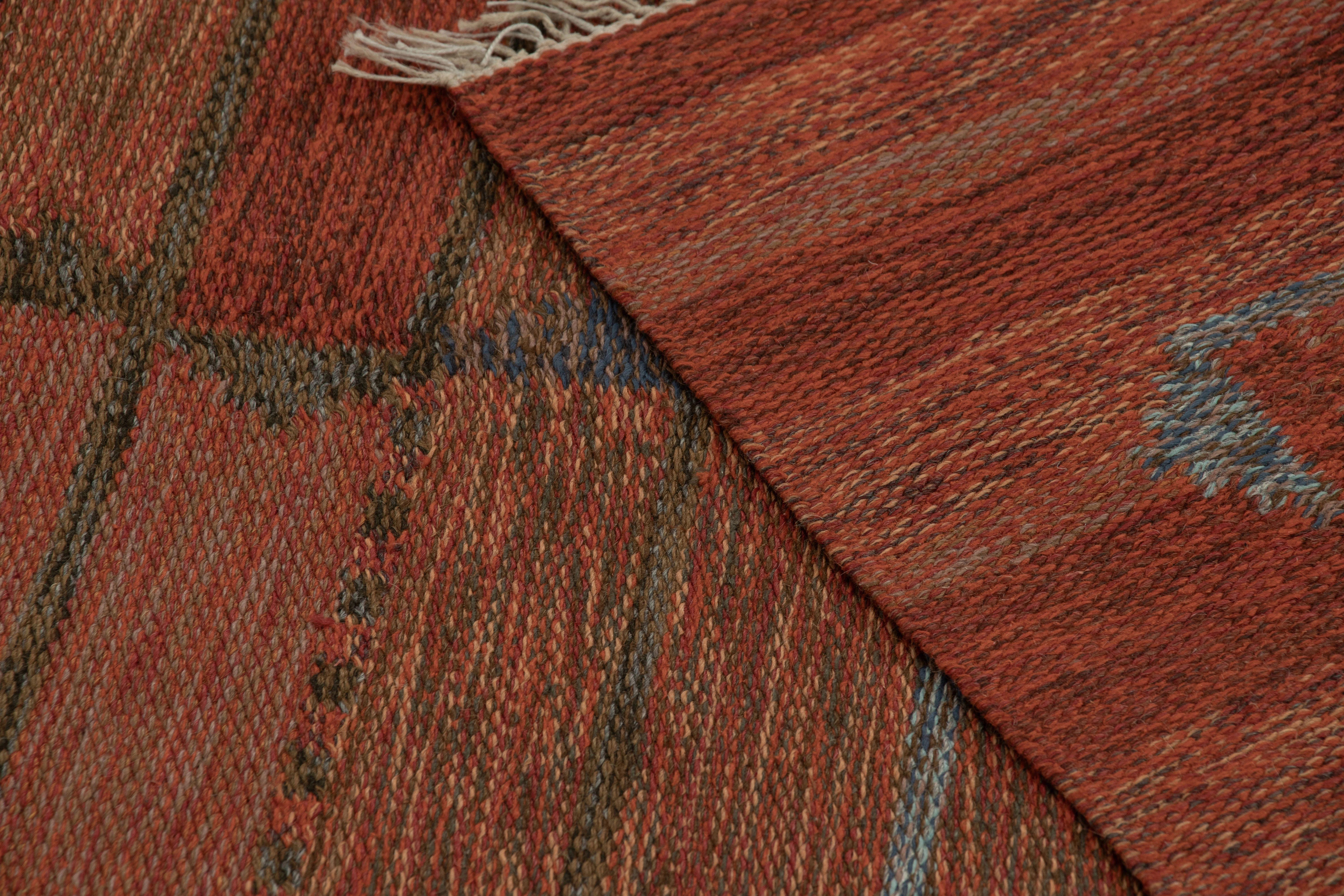 Skandinavischer Vintage-Teppich, schwedisches Flachgewebe mit rostroter Geometrie - Rug & Kilim (Wolle) im Angebot