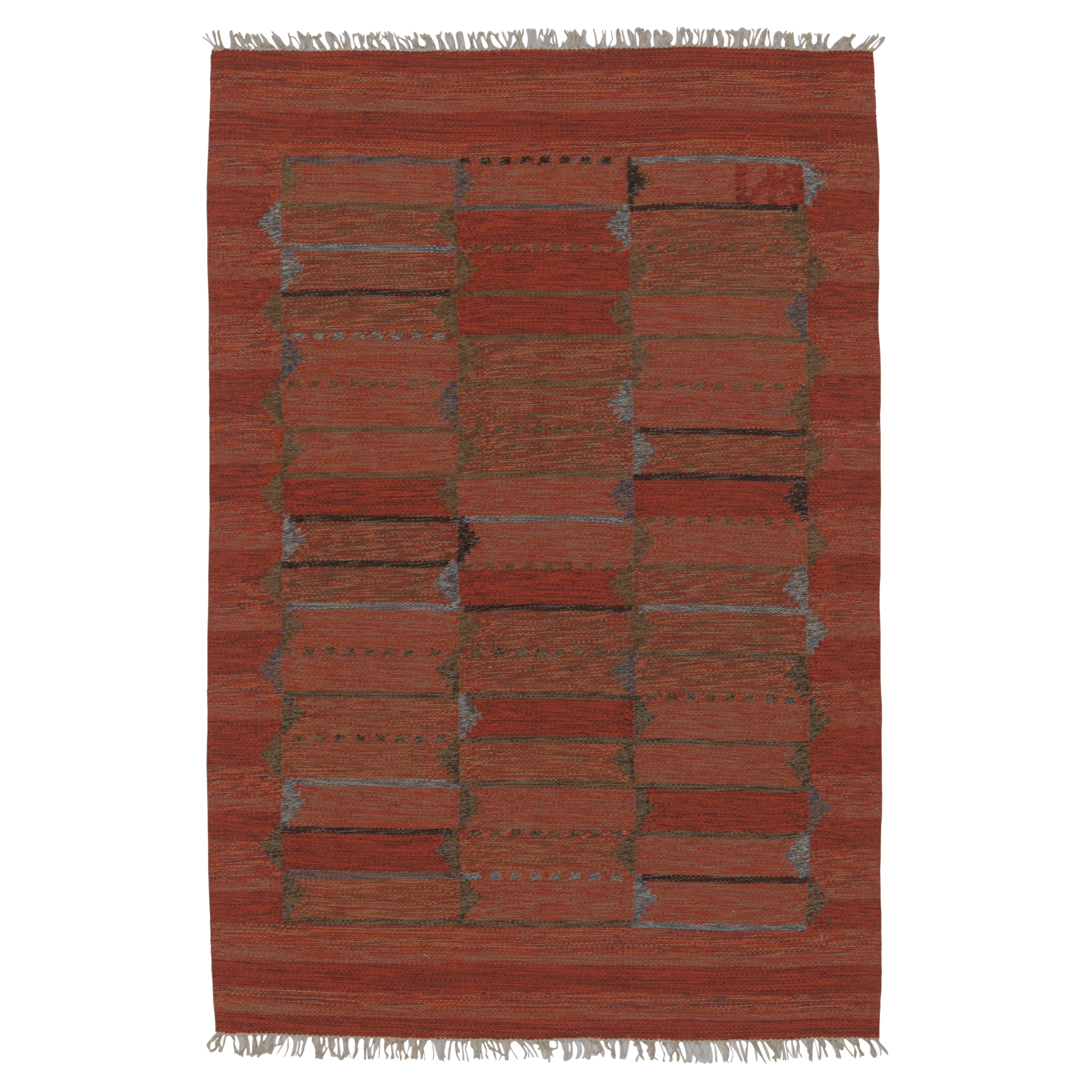 Skandinavischer Vintage-Teppich, schwedisches Flachgewebe mit rostroter Geometrie - Rug
Kilim