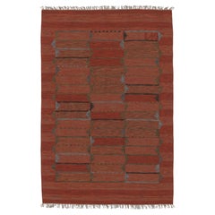 Vintage Scandinavian Rug, Swedish Flatweave with Rust Red Geometry - Rug & Kilim