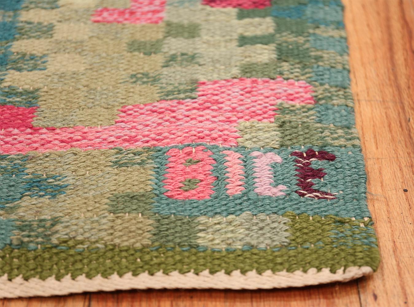Hand-Woven Vintage Scandinavian Runner Signed BICE. Size: 3 ft 5 in x 11 ft 2 in