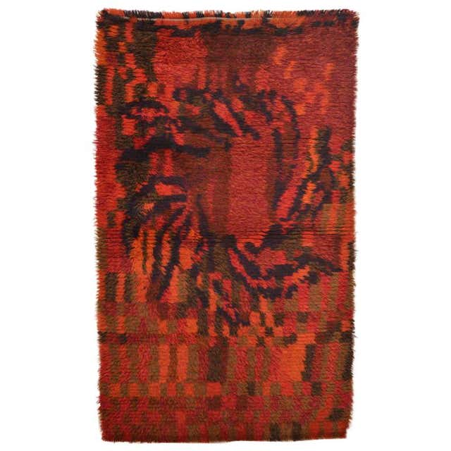 Norwegian Rya Rug Vintage Scandinavian Mid-Century Modern Rya Rug With Geometric Design ...