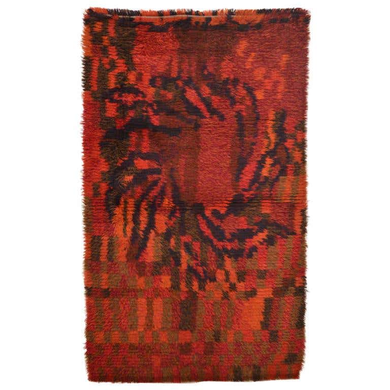 Vintage Scandinavian Mid-Century Modern Rya Rug With Geometric Design ...