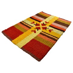 Vintage Scandinavian Rya Rug in Red, Yellow, Orange, Wool, 1970s
