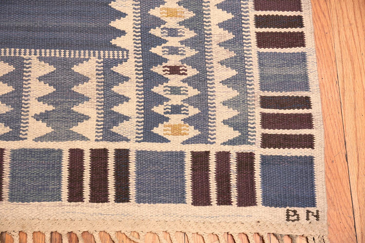 Swedish Vintage Scandinavian Salerno Blue Marta Maas Rug. Size: 9 ft 3 in x 14 ft 