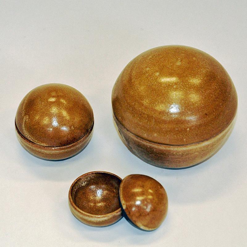 Vintage Scandinavian set of three ceramic lid boxes, 1950s 1