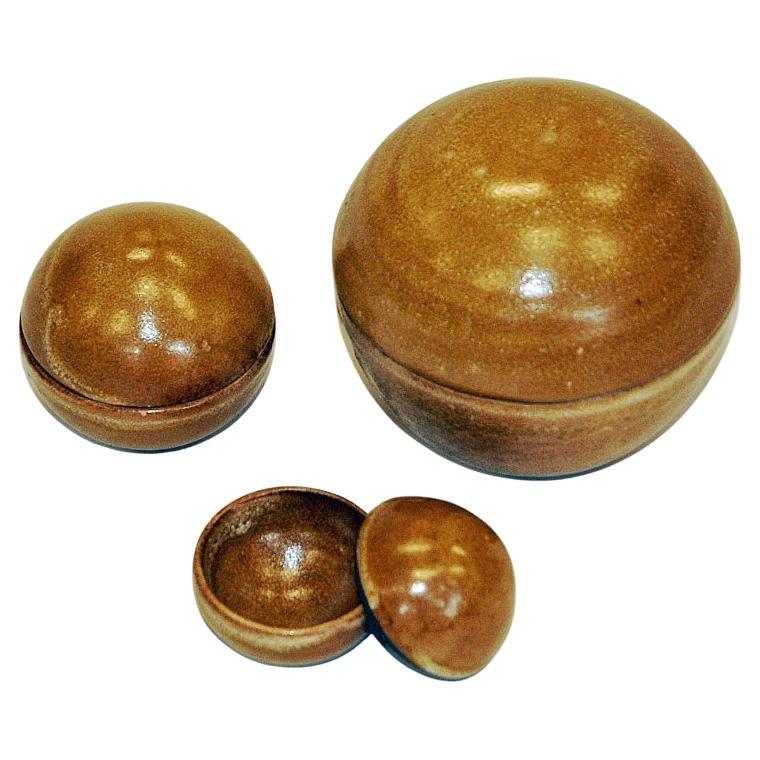 Vintage Scandinavian set of three ceramic lid boxes, 1950s