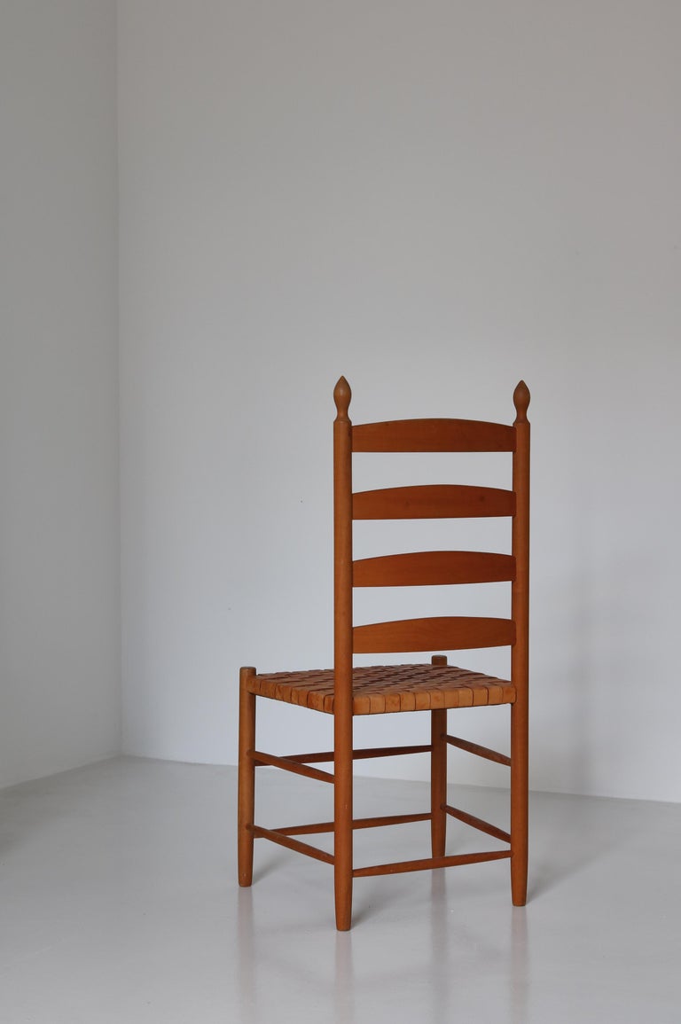 Vintage Scandinavian Shaker Chair in Beech and Leather Seat, Denmark ...