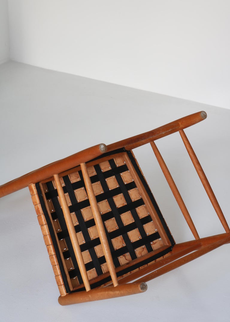 Vintage Scandinavian Shaker Chair in Beech and Leather Seat, Denmark ...