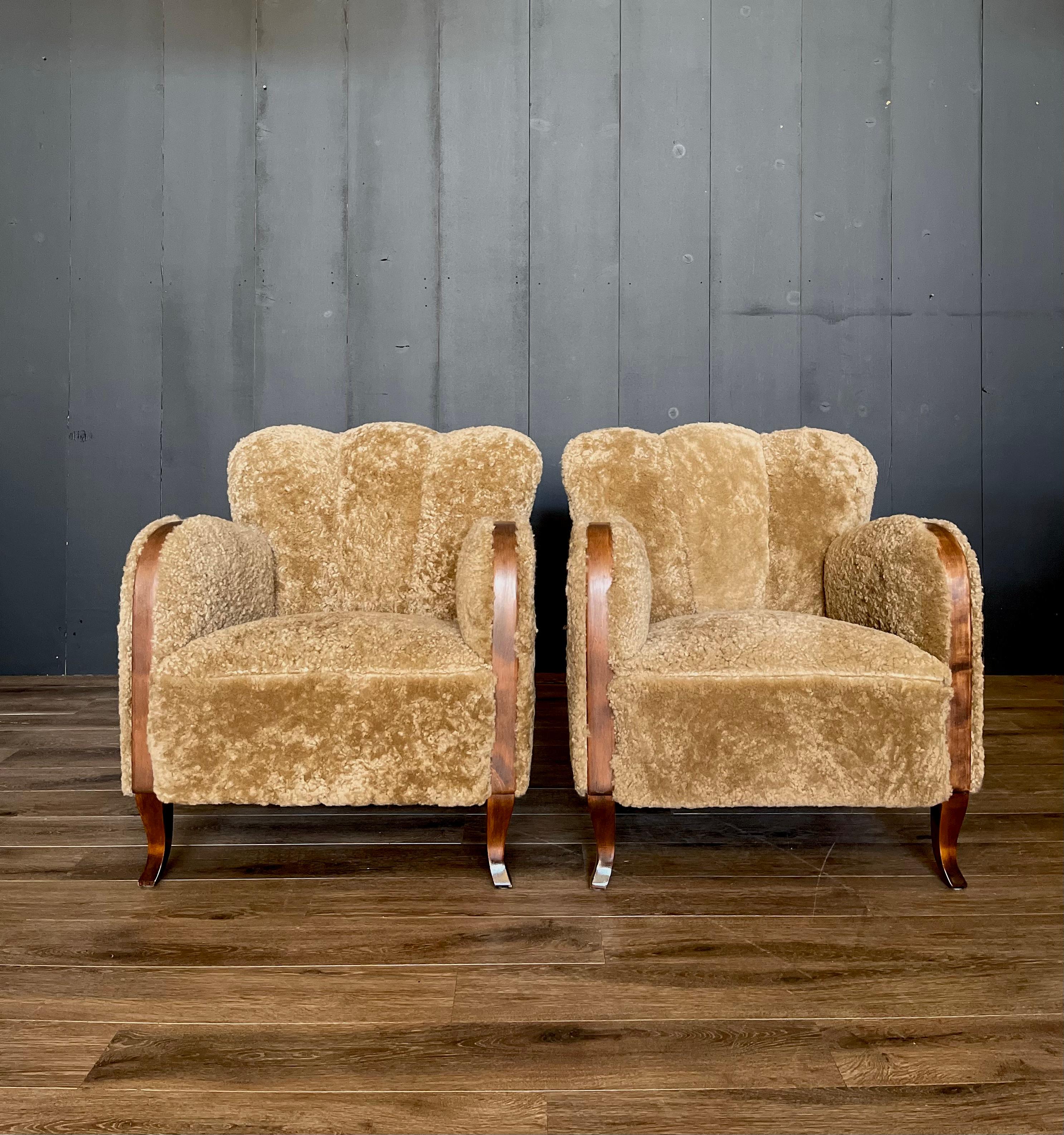 Step into the timeless allure of vintage elegance with this exquisite pair of Vintage Scandinavian Sheepskin Art Deco chairs. These stunning chairs epitomize the opulence and sophistication of the Art Deco era while exuding the warmth and comfort of