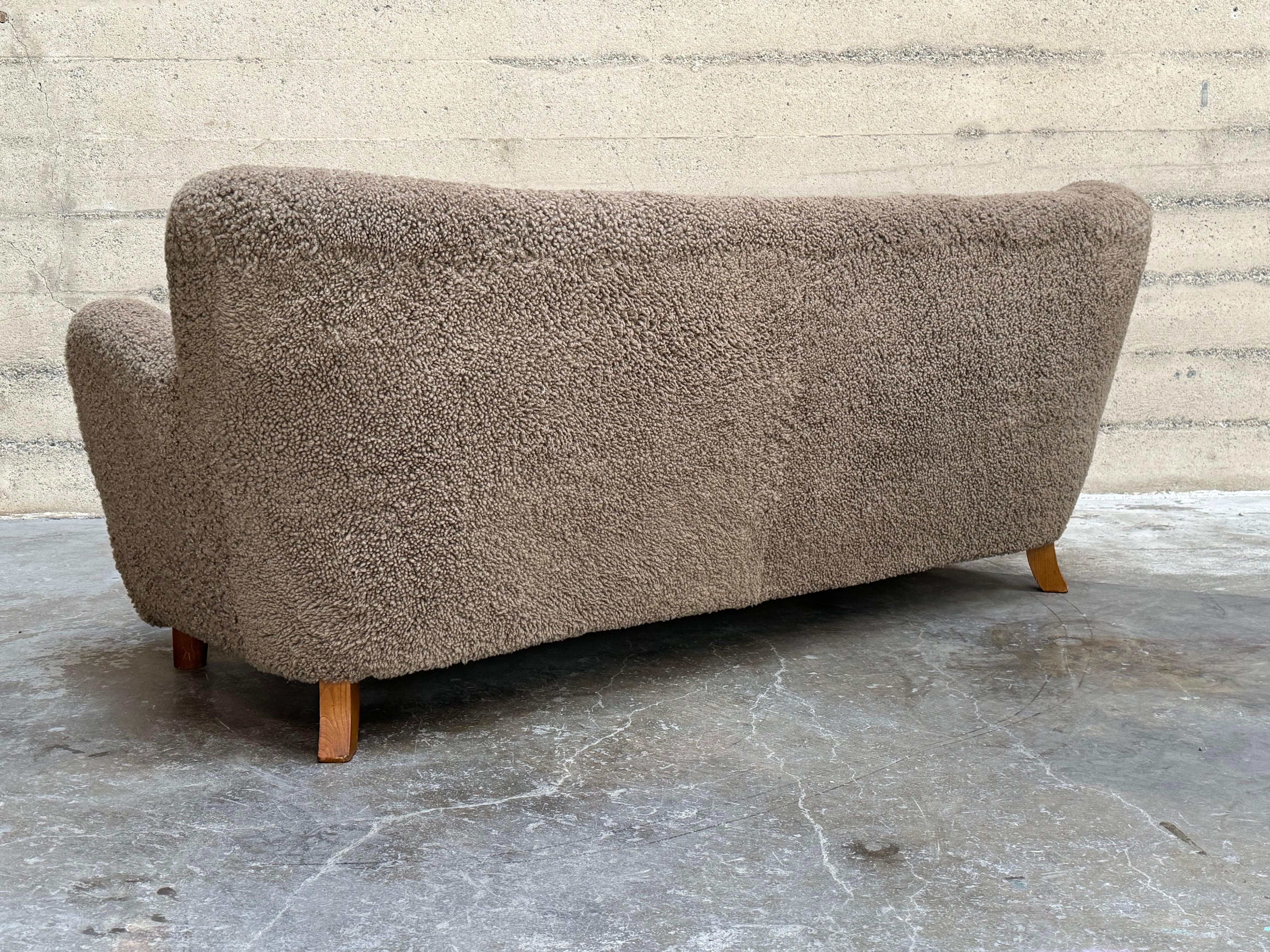 Hand-Crafted Vintage Scandinavian Sheepskin Sofa Circa 1930s to 1940s