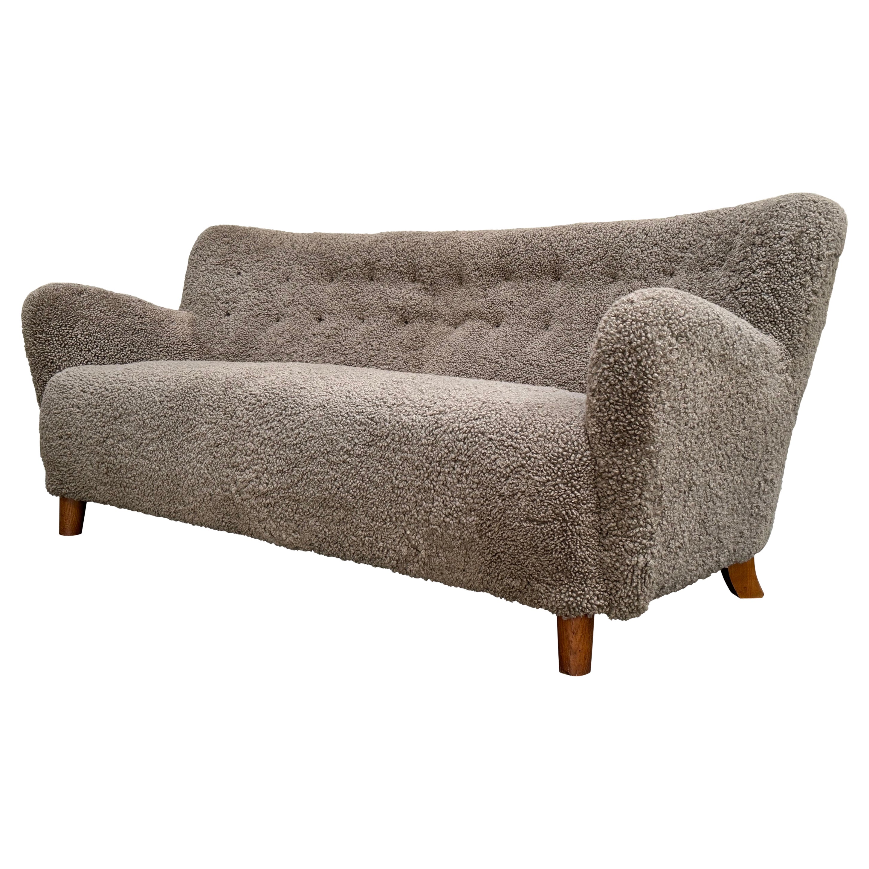 Vintage Scandinavian Sheepskin Sofa Circa 1930s to 1940s