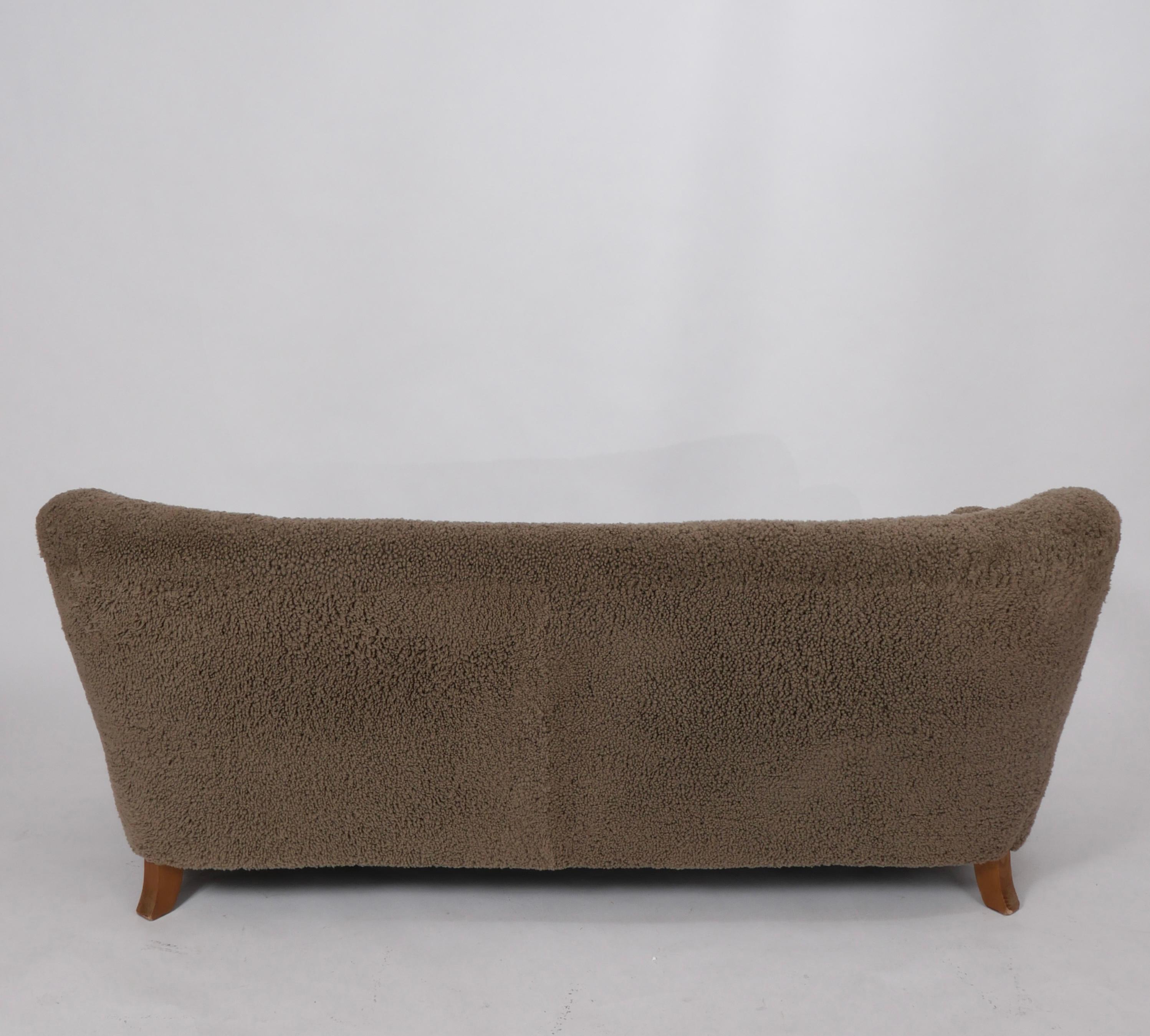 Vintage Scandinavian Sheepskin Sofa In Good Condition For Sale In Portland, OR