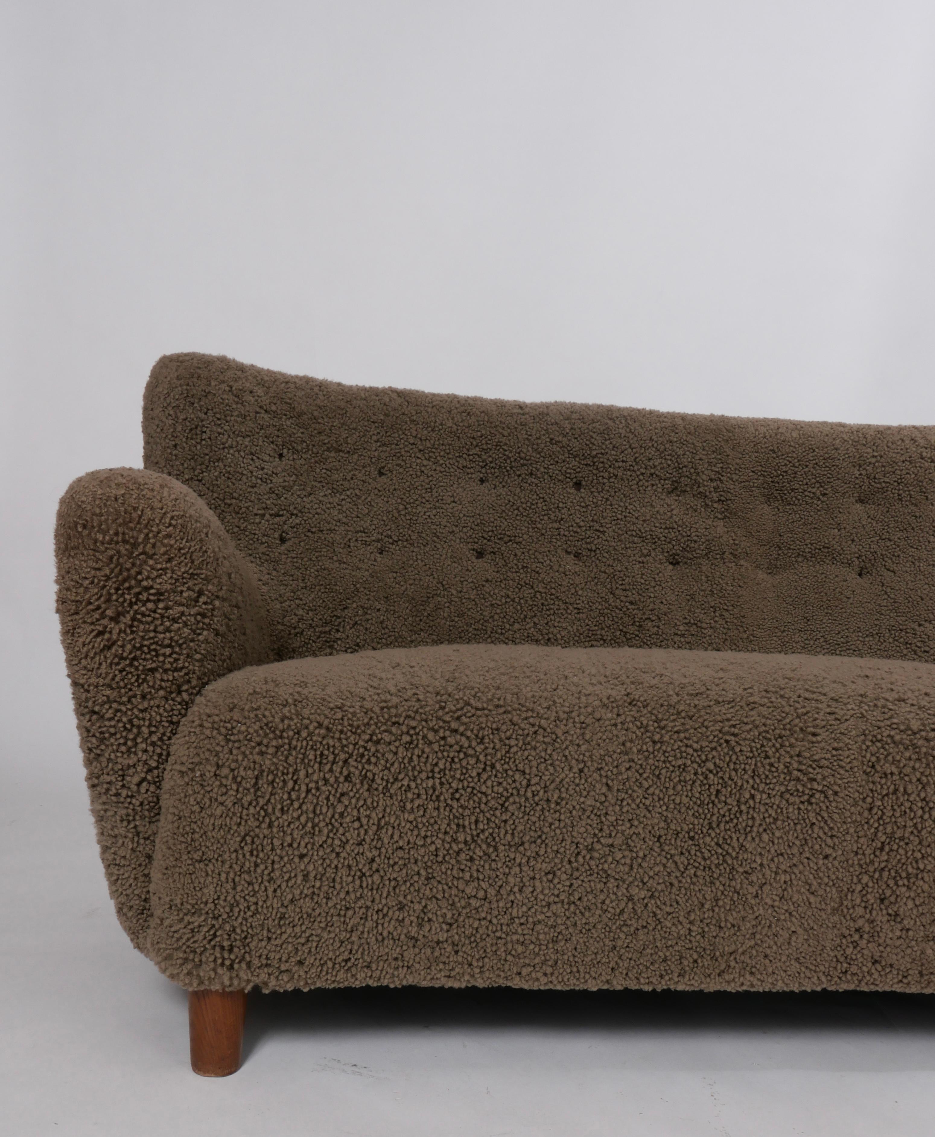 Vintage Scandinavian Sheepskin Sofa For Sale 1
