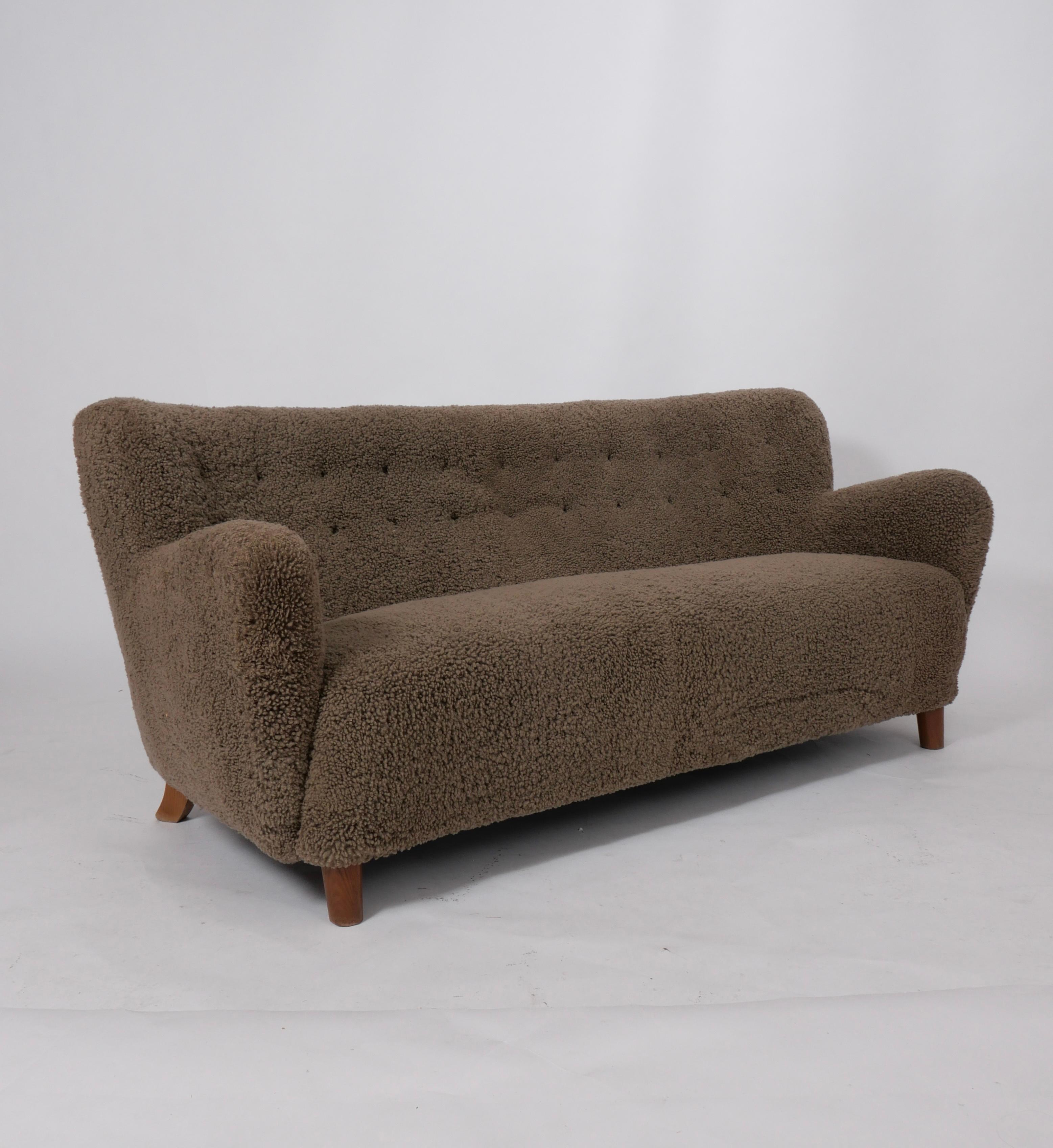 Vintage Scandinavian Sheepskin Sofa For Sale 2