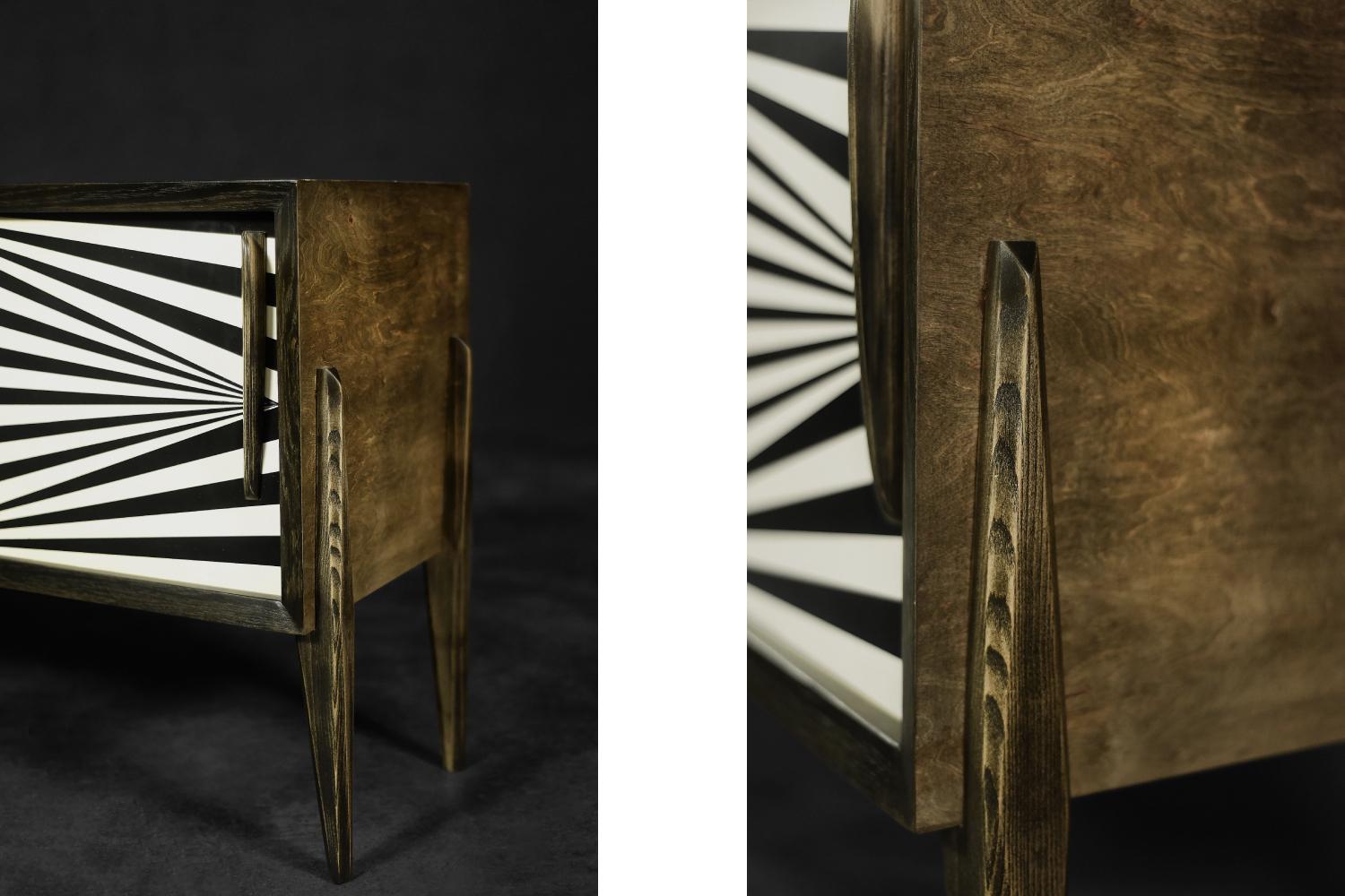 Credenza scandinava vintage in betulla con motivo Op-Art dipinto a mano, anni '60 in vendita 6