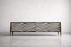 Vintage Scandinavian Sideboard in Birch with Hand-Painted Op-Art Pattern, 1960s