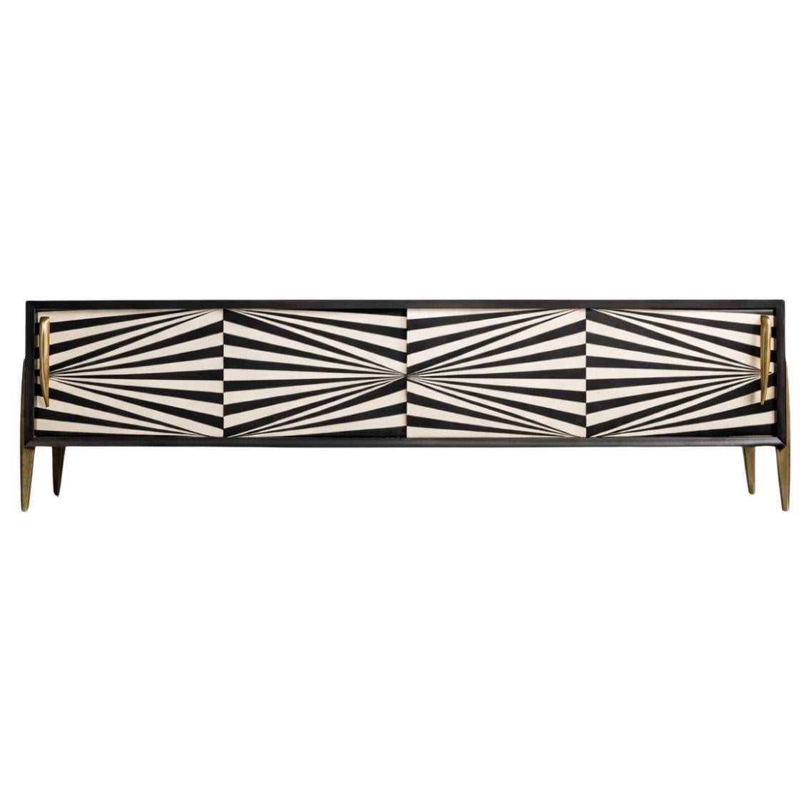 Vintage Scandinavian Sideboard in Birch with Hand-Painted Op-Art Pattern, 1960s For Sale