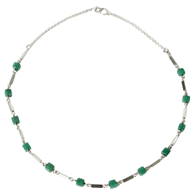 Collier Vintage En Argent Massif Avec Calcédoine - 111,1 G - Environ 44 Cm