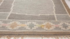 Vintage Scandinavian Slate Gray Flatweave Carpet By Ingegerd Silow Woven "IS"