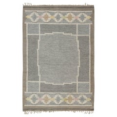 Vintage Scandinavian Slate Gray Flatweave Carpet By Ingegerd Silow Woven "IS"