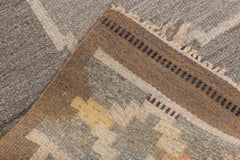 Vintage Scandinavian Slate Gray Flatweave Rug By Ingegerd Silow Woven "IS"