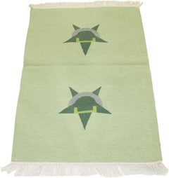 Vintage Scandinavian Small Kilim Rug with Five-Pointed Stars on Chartreuse Green