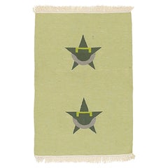 Vintage Scandinavian Small Kilim Rug with Five-Pointed Stars on Chartreuse Green