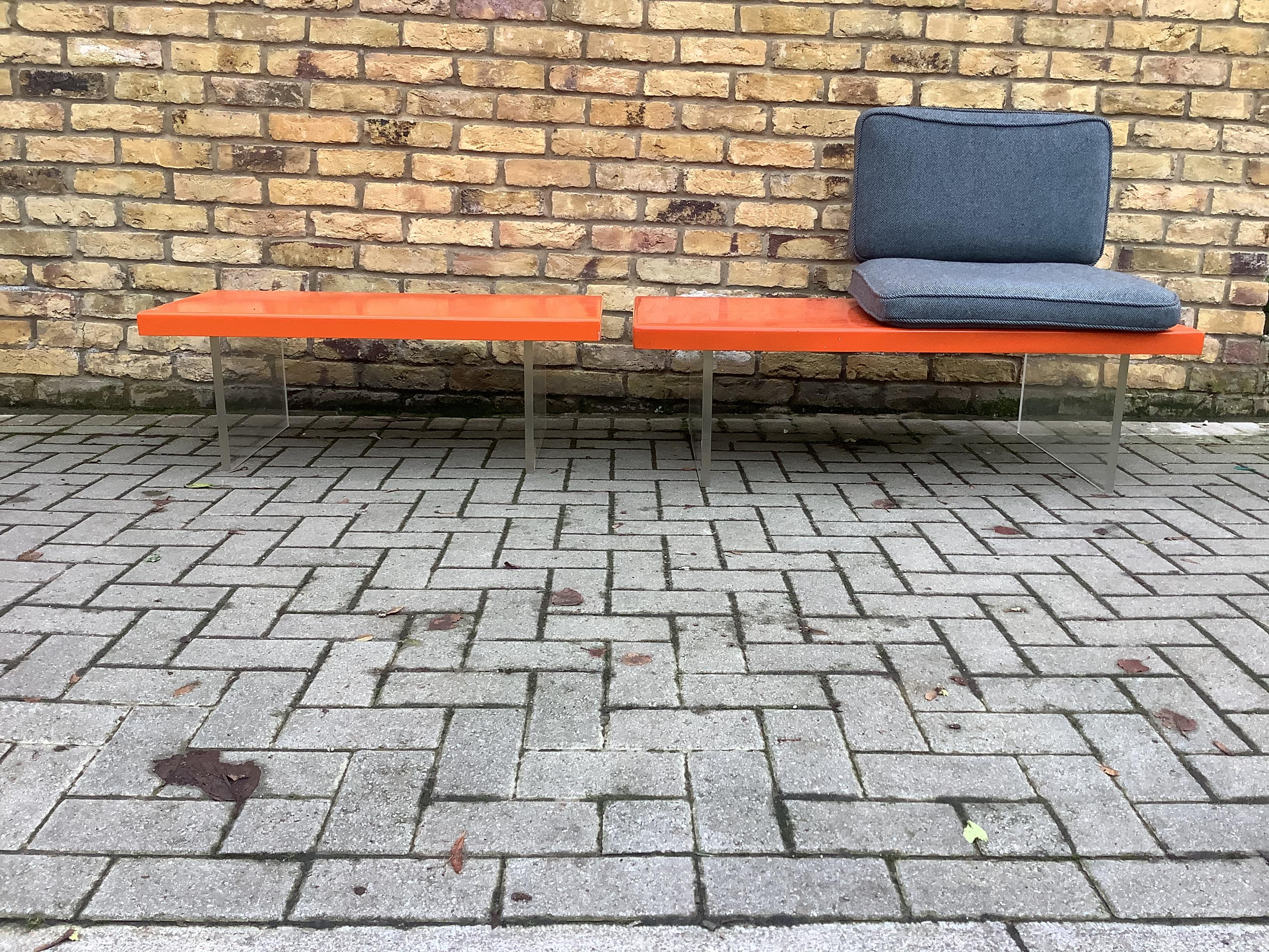 Unusual sofa bench / coffee table in steel and Perpex construction
Number of options layout.