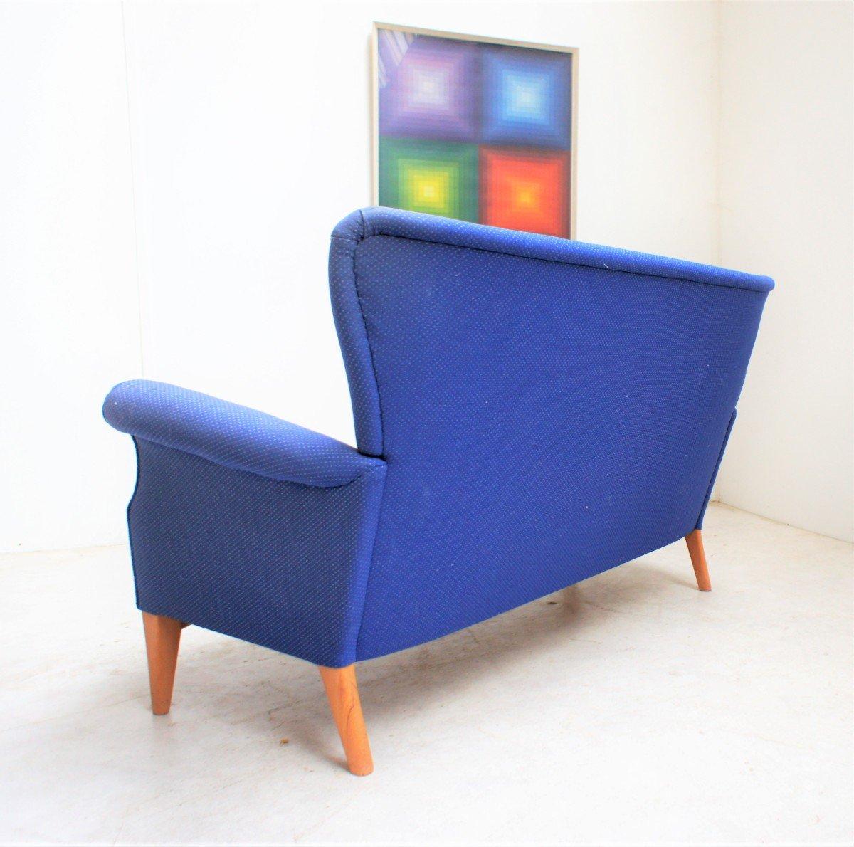 Mid-Century Modern Vintage Scandinavian Sofa in Blue Fabric, Fritz Hansen For Sale