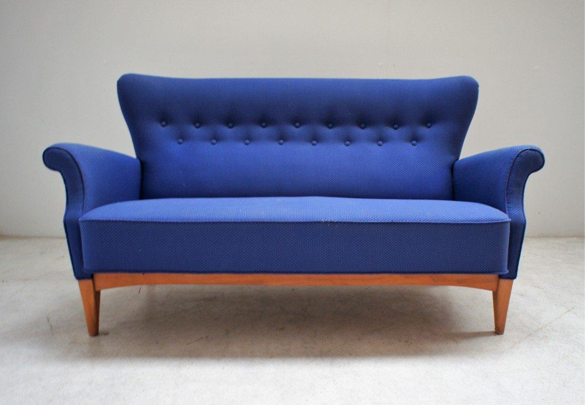 20th Century Vintage Scandinavian Sofa in Blue Fabric, Fritz Hansen For Sale