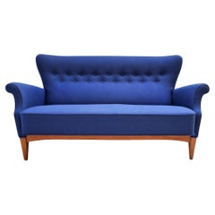 Vintage Scandinavian Sofa in Blue Fabric, Fritz Hansen